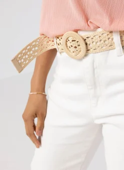 Ecru Riem Met Ronde Gesp-Norah Hot