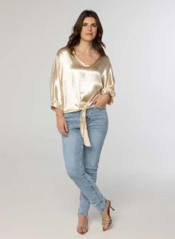 Glanzende Blouse In Champagnekleur-Norah Online