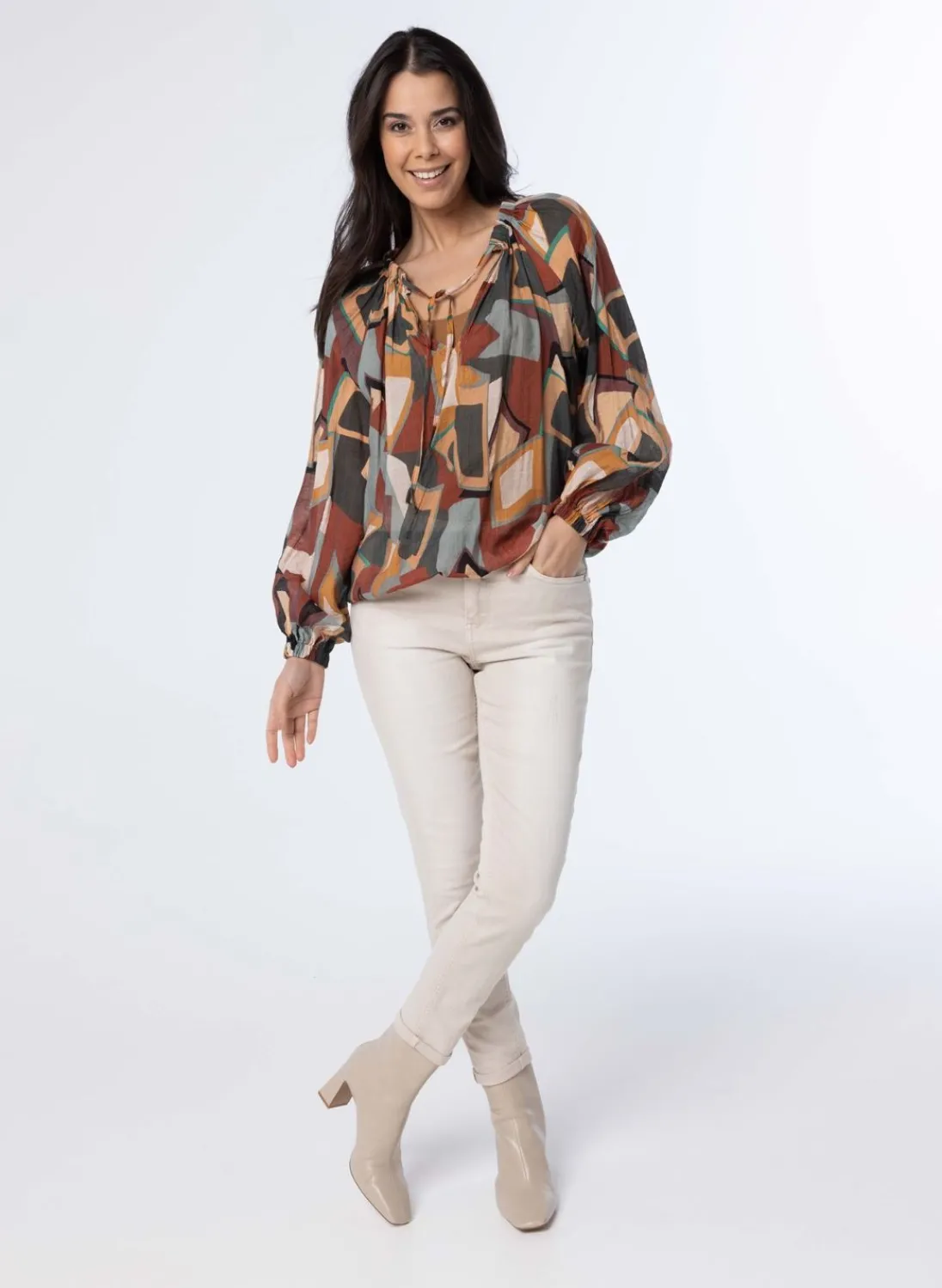 Meerkleurige Blouse Met Pofmouwen-Norah Clearance