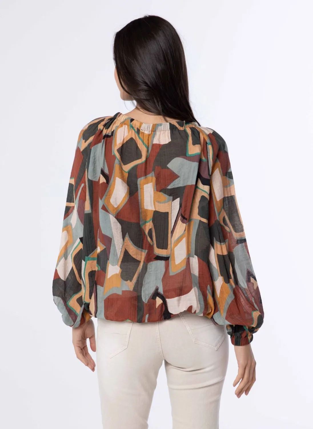 Meerkleurige Blouse Met Pofmouwen-Norah Clearance